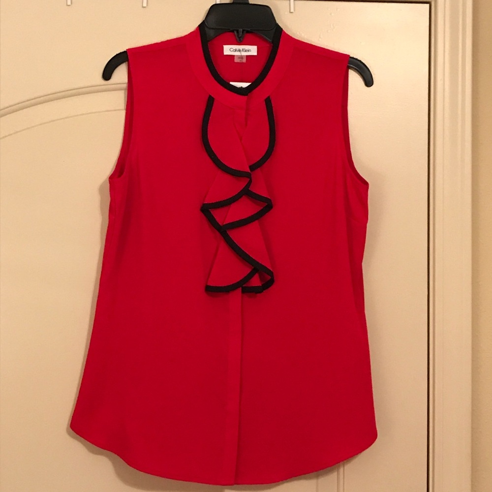 COPY - Calvin Klein Red/Black Ruffled Sleeveless Top